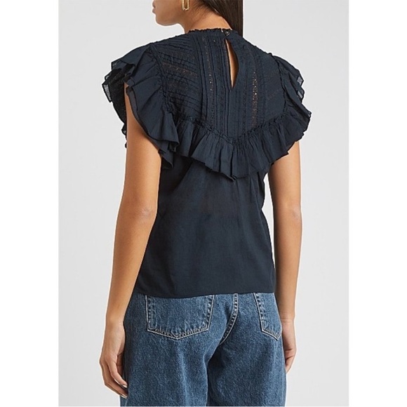 VERONICA BEARD Tamsyn navy ruffled top - Picture 2 of 11